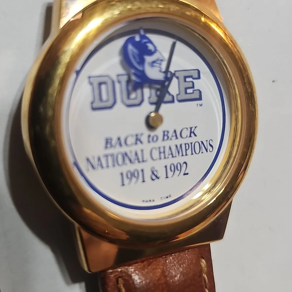 Goldtone Duke University Watch with Brown Leather Strap